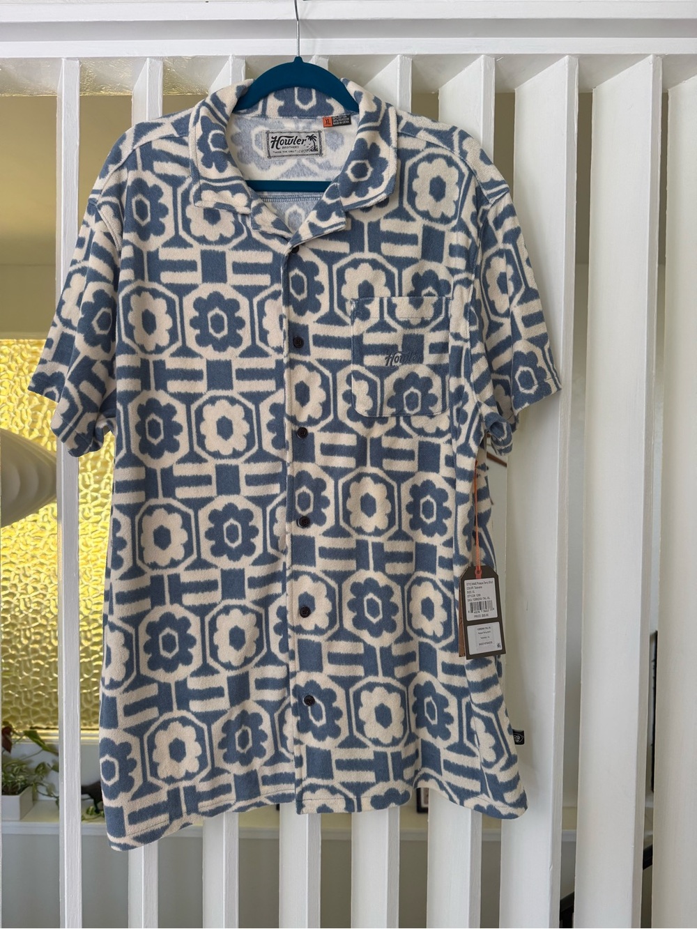 Howler Brothers Blue & White Geometric Terrycloth Short-Sleeve Shirt